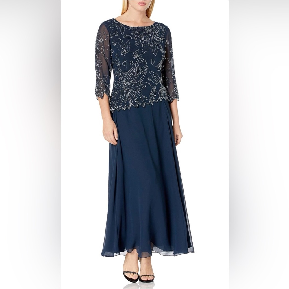 J Kara Elegant Navy Blue Beaded Gown size18
